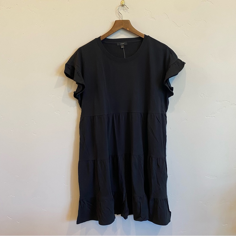 J.CREW Black 100% Cotton Babydoll Tiered Broken In Jersey Shirt Dress
